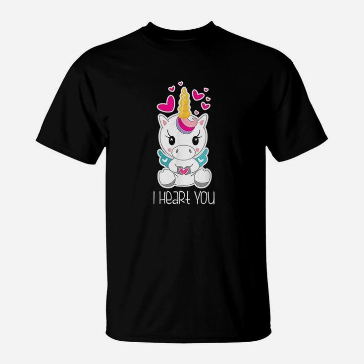 Girls Cute Unicorn I Heart You Gift For Valentines Day T-Shirt