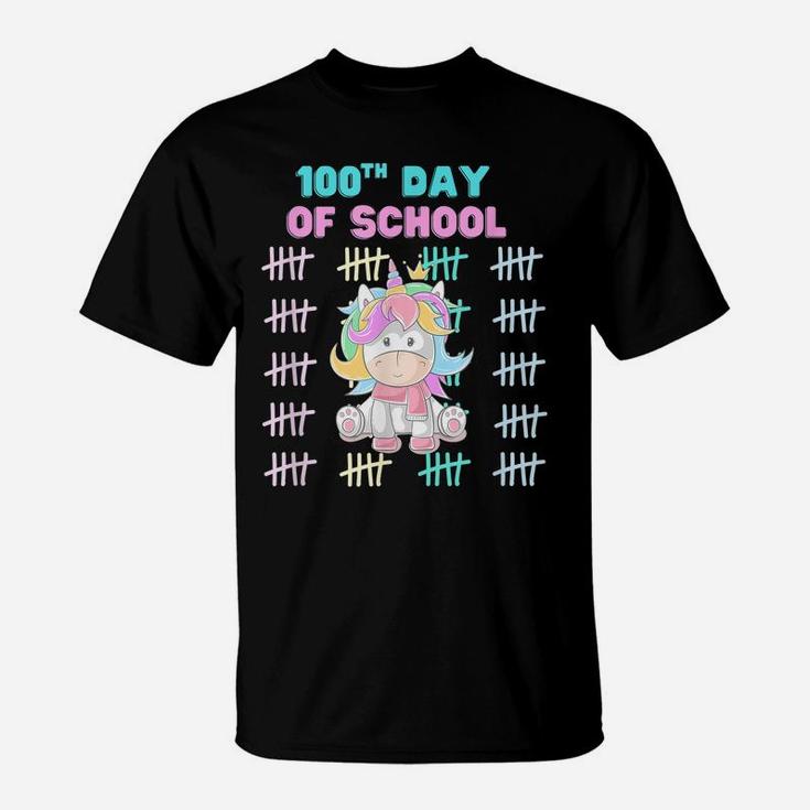 Girls Unicorn Happy 100Th Day Of School Students Teachers T-Shirt