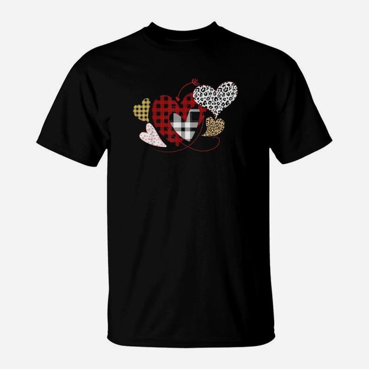 Girls Valentines Day Hearts Love Leopard Plaid T-Shirt