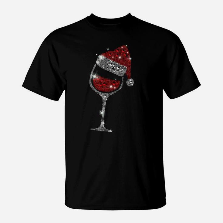 Glass Of Red Wine Santa Hat Christmas For Men Women Family T-Shirt