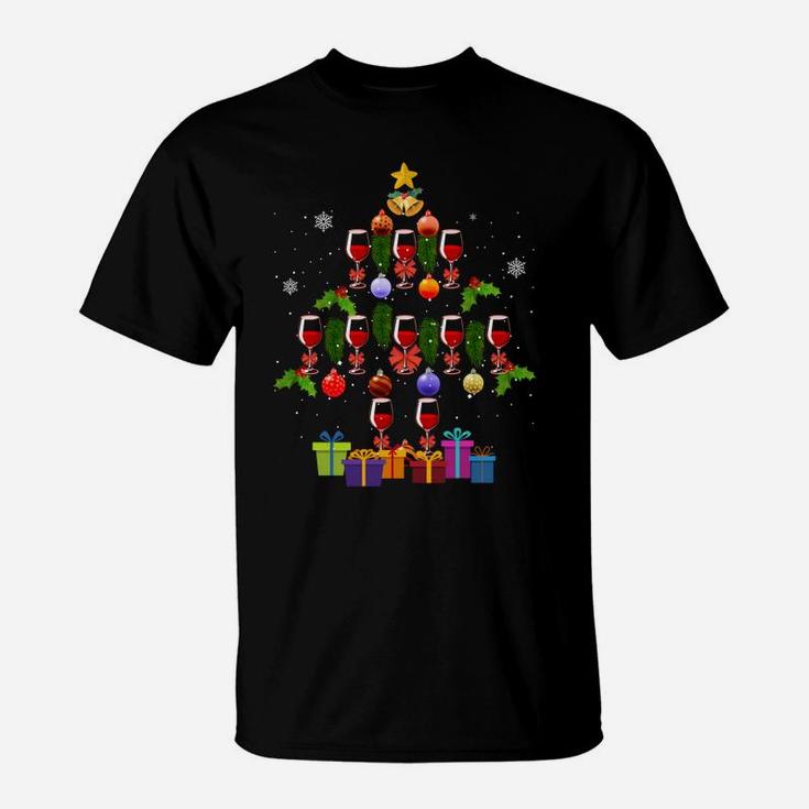 Glasses Of Wine Christmas Tree Xmas Gift For Wine Lover Sweatshirt T-Shirt