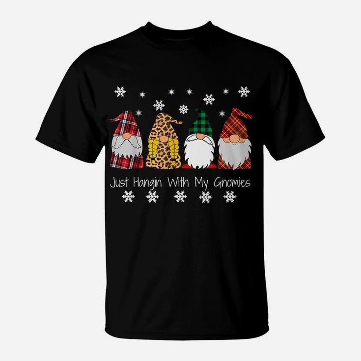 Gnome Christmas Pajama Plaid Just Hangin With My Gnomies T-Shirt