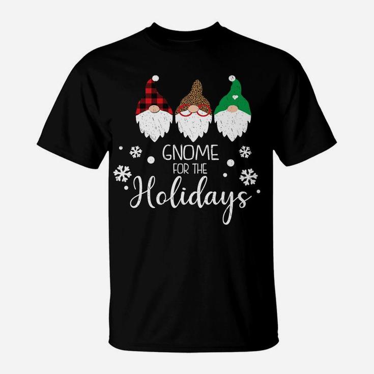 Gnome For The Holidays Cute Christmas Buffalo Plaid Cheetah T-Shirt