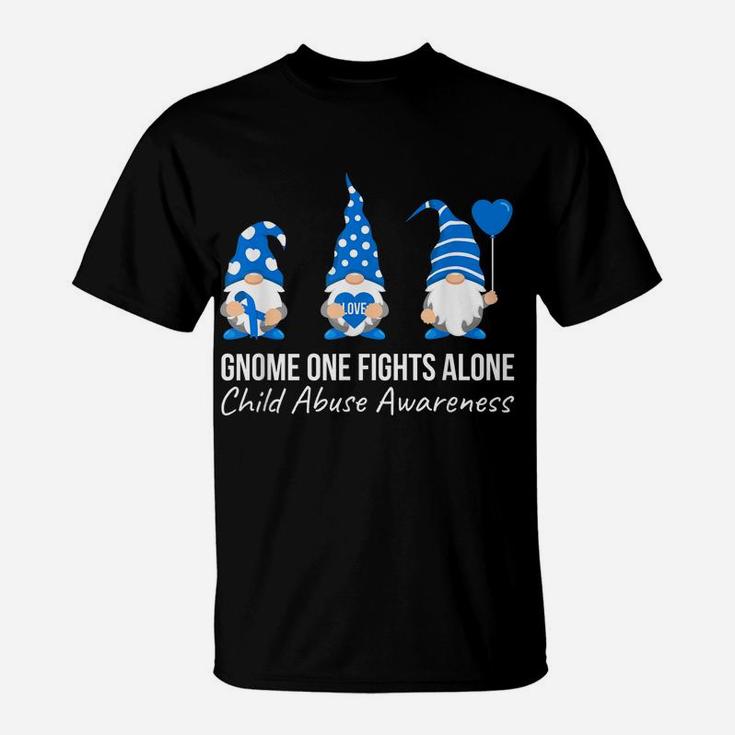 Gnome One Fights Alone Child Abuse Awareness Blue Ribbon T-Shirt