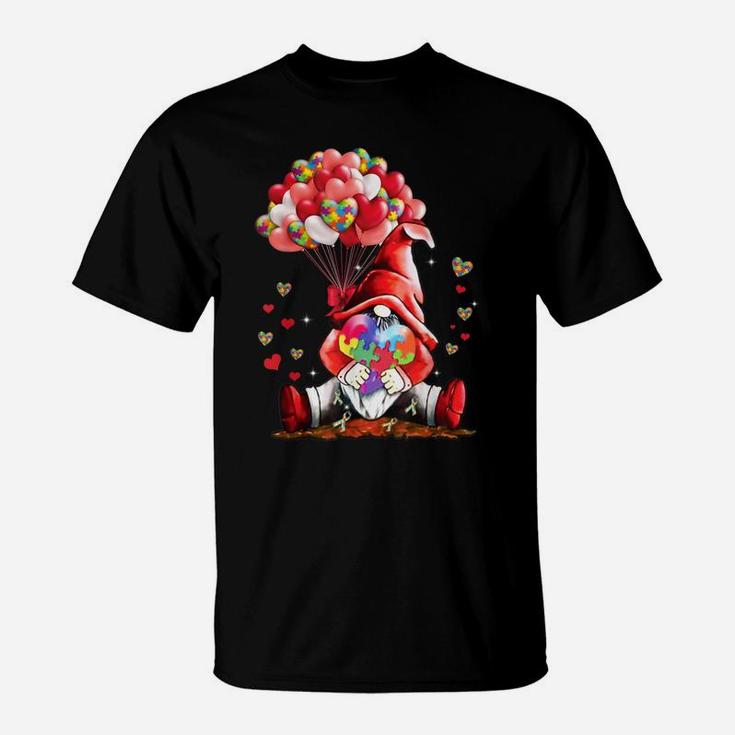 Gnome Puzzles Balloon Heart Autism Awareness Valentine Gifts T-Shirt