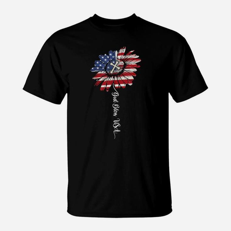 Gode Daisy American Flag God Bless Usa Patriotic Flower T-Shirt