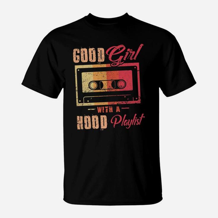 Good Girl With A Hood Playlist Funny Cassette Tape T-Shirt