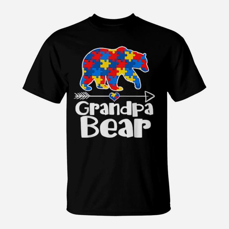 Grandpa Bear Puzzle Piece Autism Awareness Autistic Dad T-Shirt