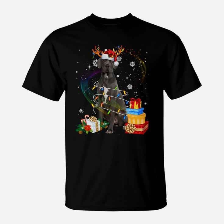 Great Dane Reindeer Christmas Lights Funny Dog Xmas Gift T-Shirt