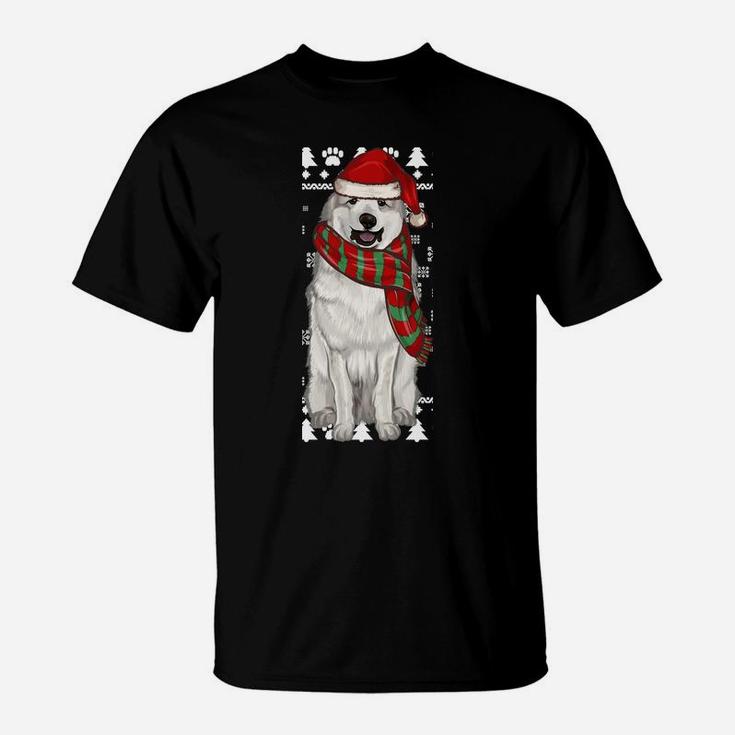 Great Pyrenee Dog Santa Hat Xmas Ugly Christmas Sweatshirt T-Shirt