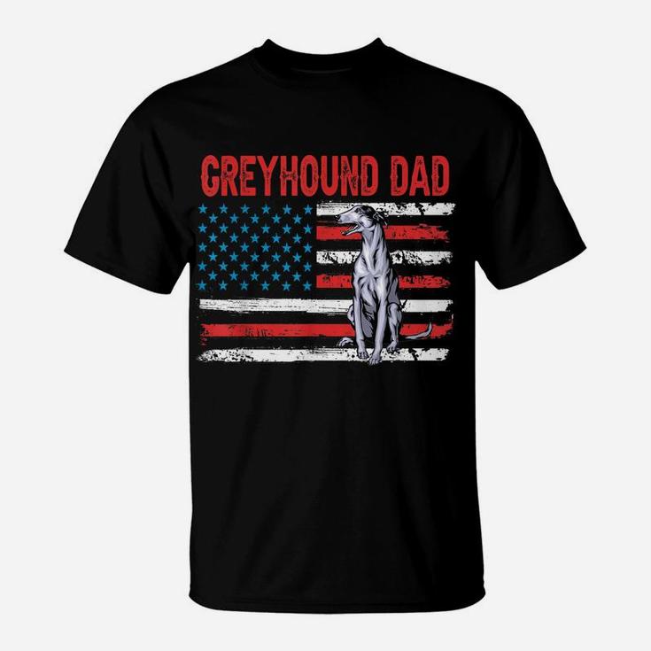 Greyhound Dog Dad American Flag Fathers Day T-Shirt
