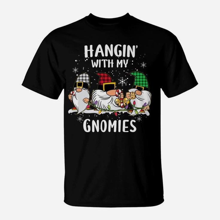 Hangin' With My Gnomies Three Gnomes Christmas Buffalo Plaid T-Shirt