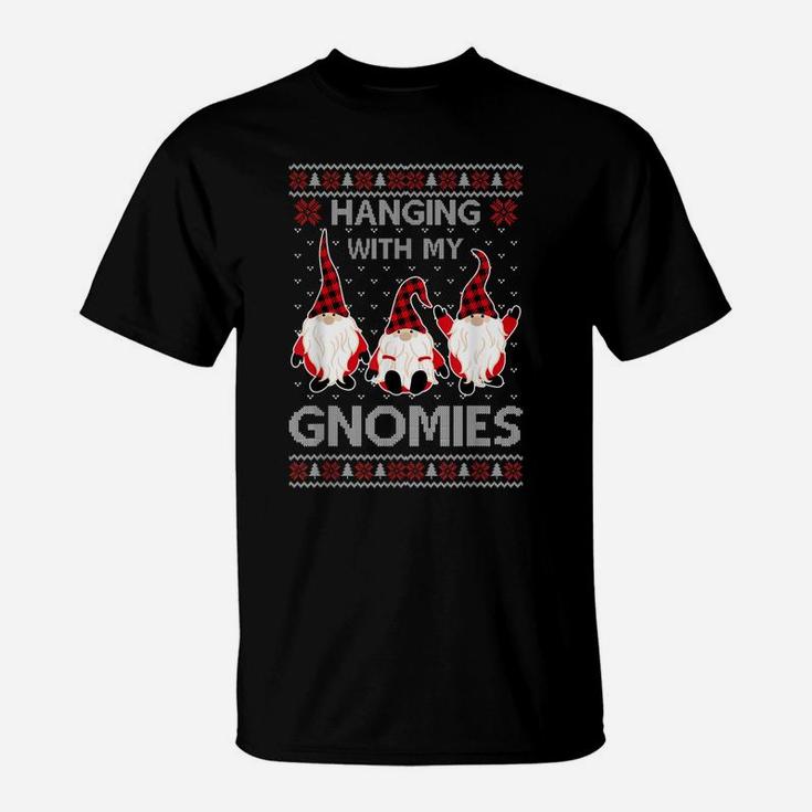 Hanging With My Gnomies Red Plaid Ugly Christmas Gnome Gifts T-Shirt