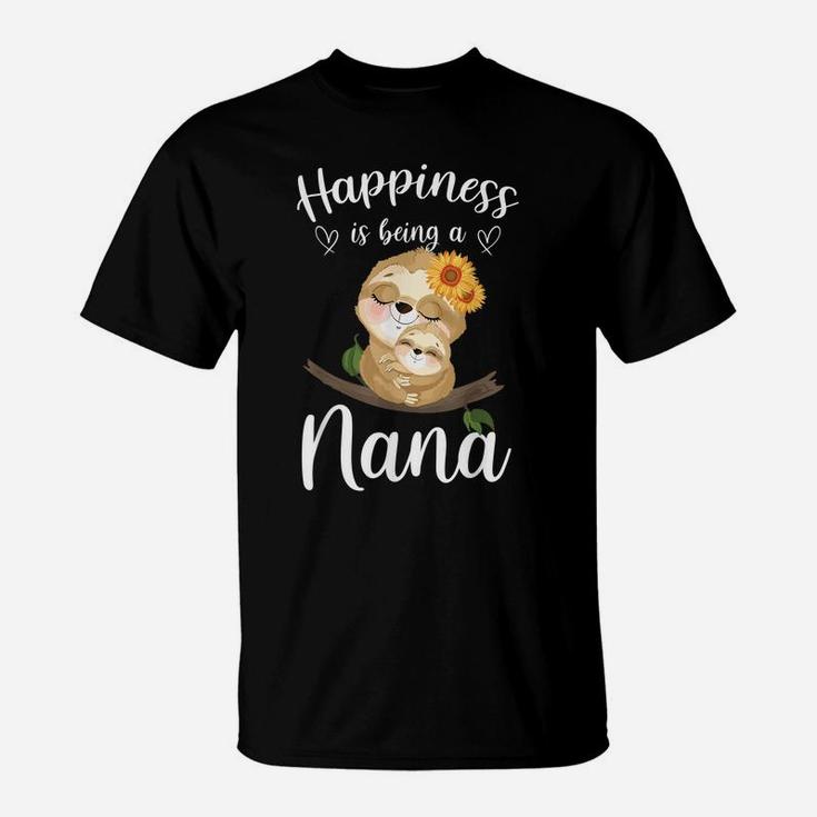 Happiness Is Being A Nana Cute Sloth Flower T-Shirt