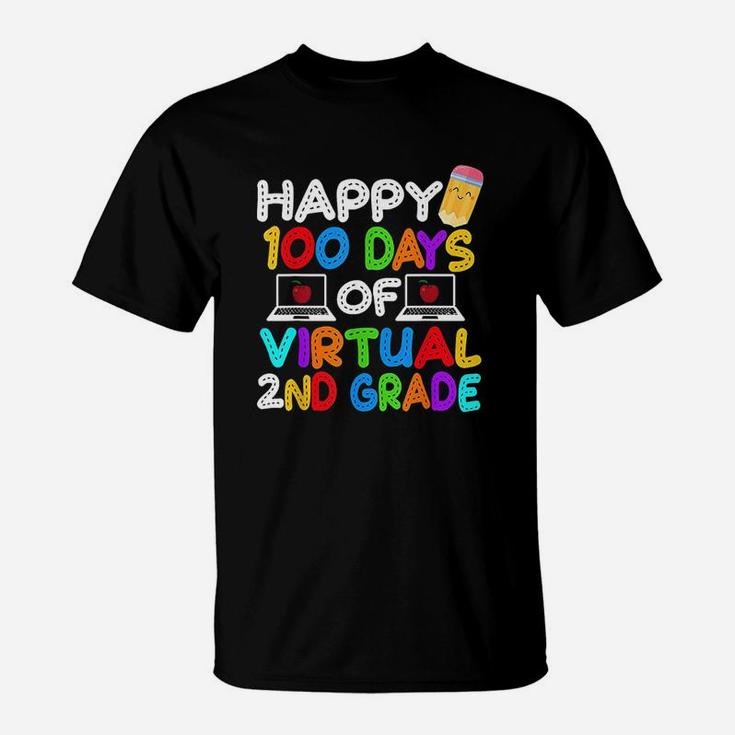 Happy 100 Days Of Virtual Second Grade Kids Online Teaching T-Shirt