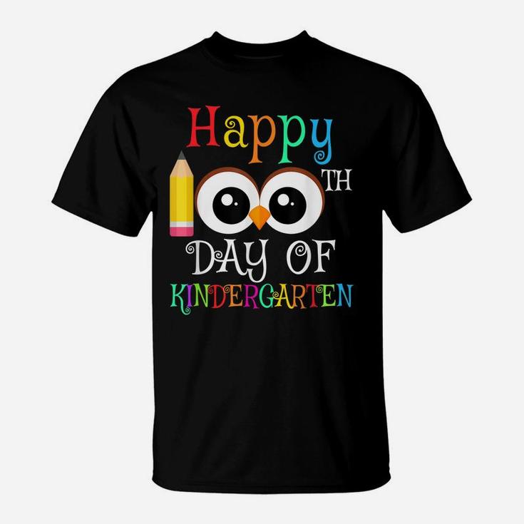 Happy 100Th Day Of Kindergarten Owl Gift Teacher Student Kid T-Shirt