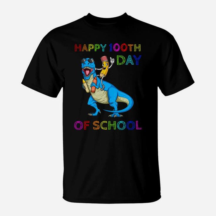Happy 100Th Day Of School Pencil Riding Dinosaur T Rex Funny Sweatshirt T-Shirt