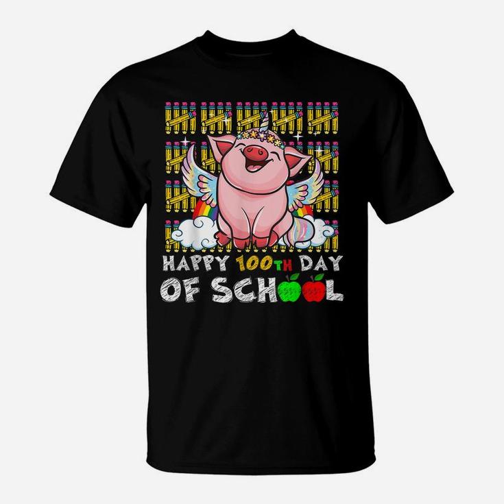 Happy 100Th Day Of School Pig Funny Teacher Student Kids T-Shirt