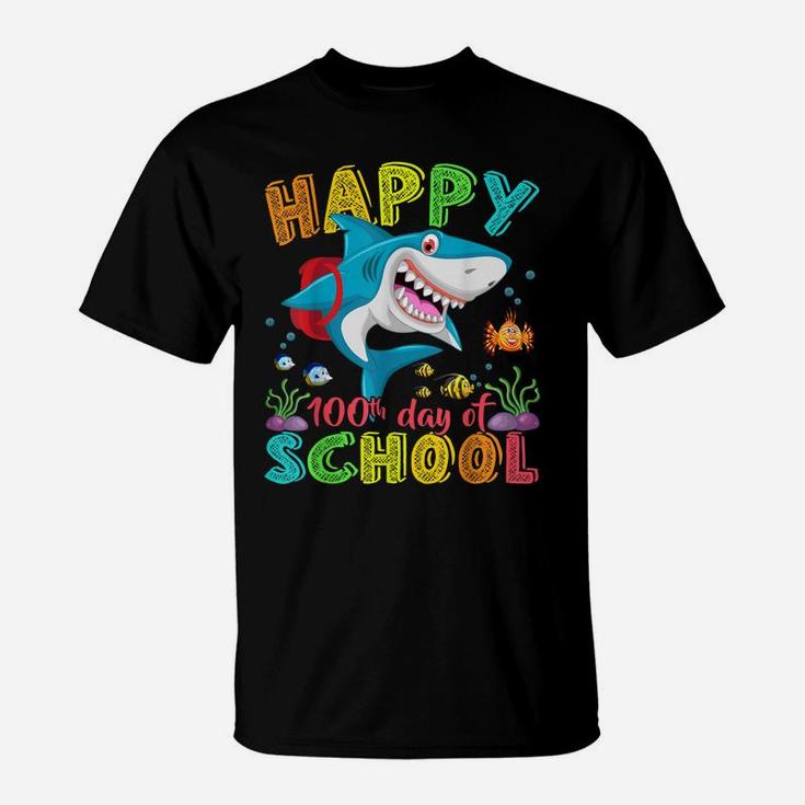 Happy 100Th Day Of School Shark Gift Funny Teacher Boys Kids T-Shirt