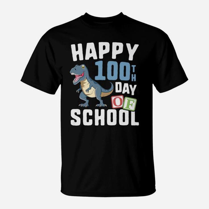 Happy 100Th Day Of School Shirt Boys T Rex Dinosaur Party T-Shirt