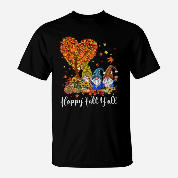 Happy Fall Y'all Gnome Leopard Pumpkin Funny Autumn Gnomes T-Shirt