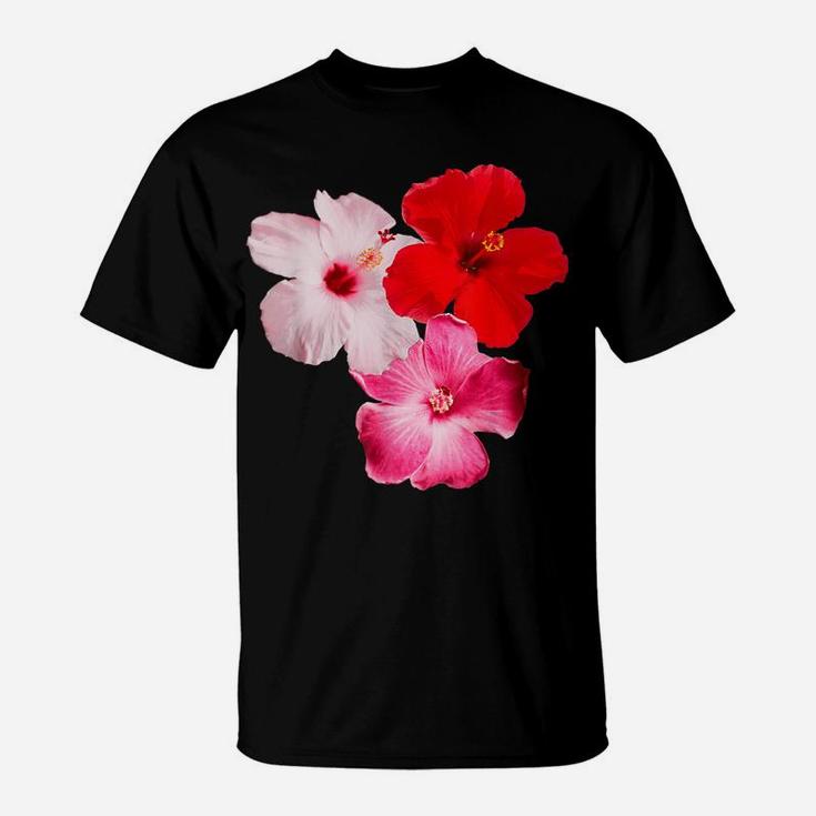 Hawaiian Tropical Hibiscus Flower Pink Red Photo Collage T-Shirt