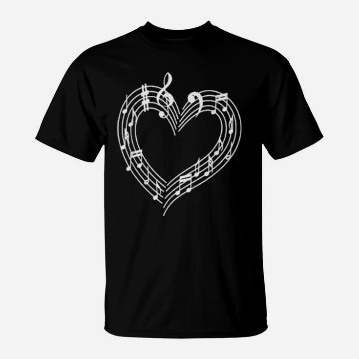 Heart Musical Notes Musics Valentines Day T-Shirt