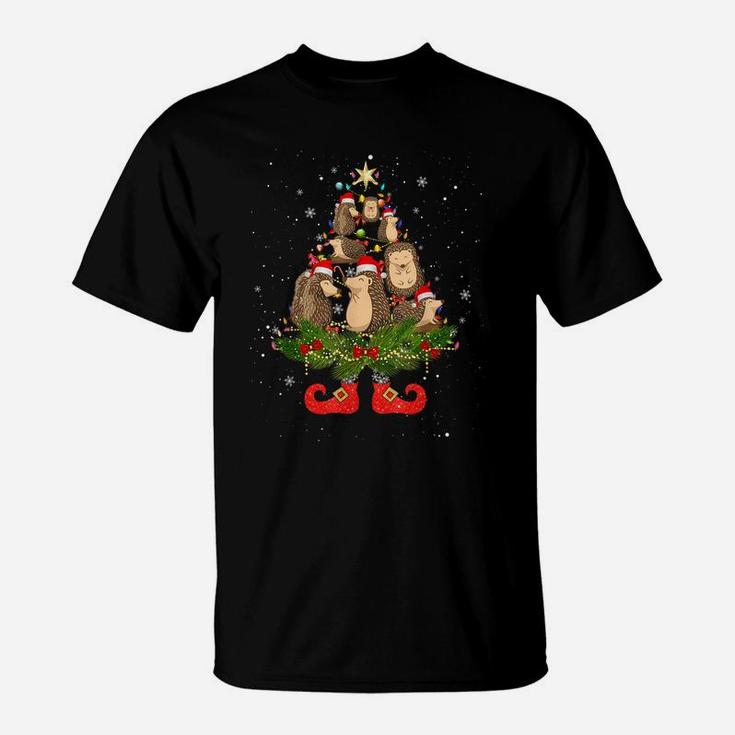 Hedgehogs Christmas Tree Lights Funny Santa Hat Lover T-Shirt