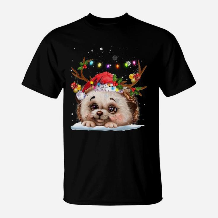 Hedgehogs Reindeer Xmas Lighsts Christmas Ornaments Xmas Sweatshirt T-Shirt