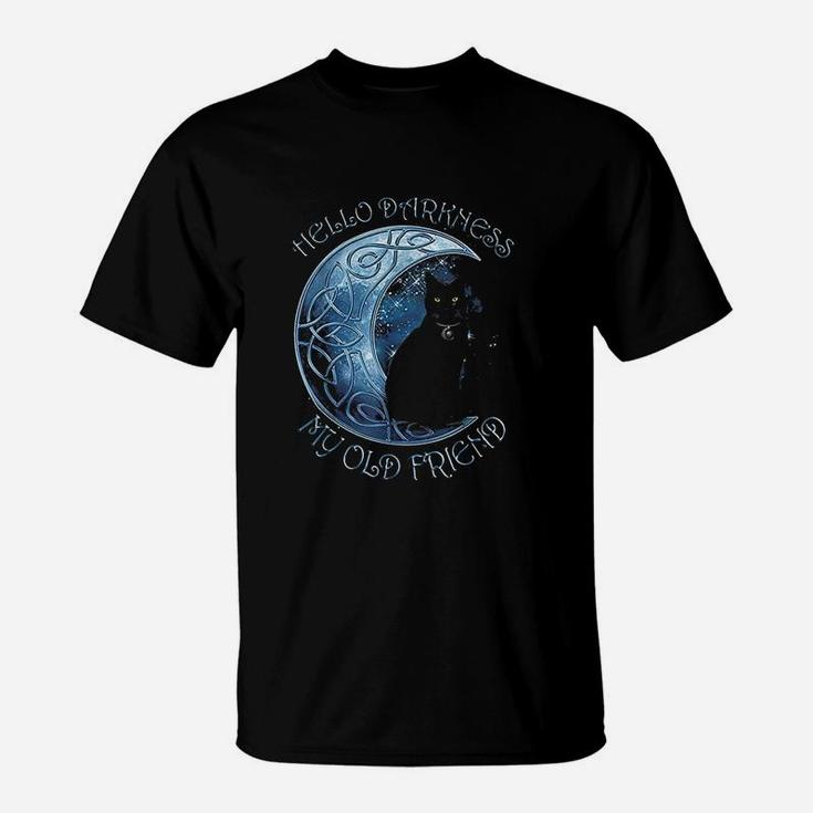 Hello Darkness My Old Friend Funny Cat Moon T-Shirt