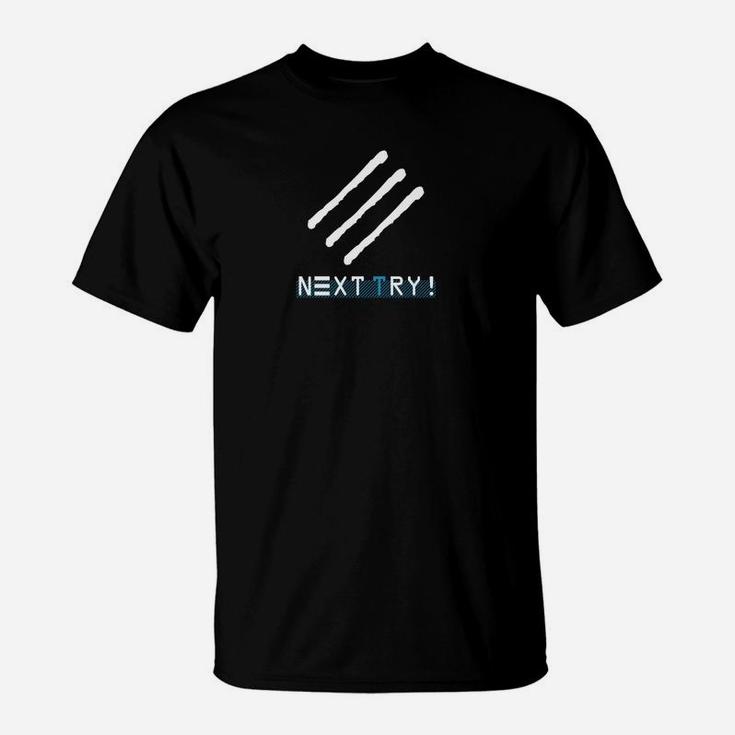 Herren T-Shirt Next Try! - Motivierender Aufdruck, Schwarz/Weiß