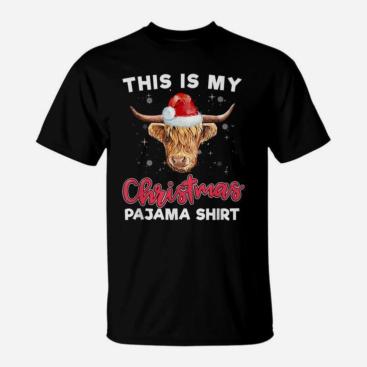 Highland Cow Christmas Pajama Santa Cow Lover Gift T-Shirt