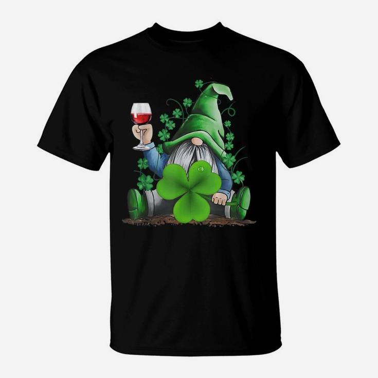 Hippie Gnome Drinking Wine With Shamrock St Patrick's Day T-Shirt