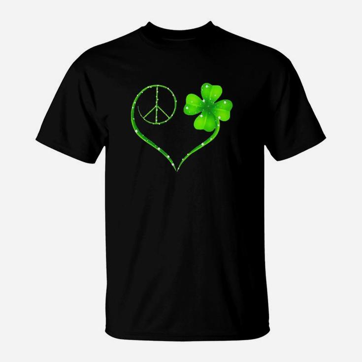 Hippie Peace And Irish Heart St Patrick's Day T-Shirt