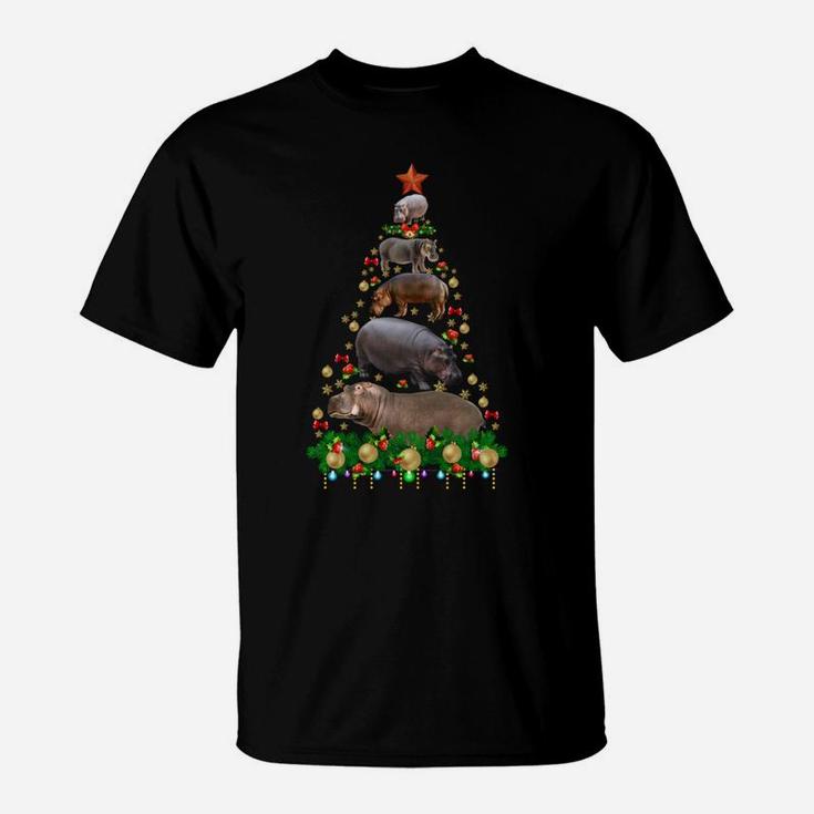 Hippo Christmas Tree Merry Hippomas Hippo Lovers T-Shirt