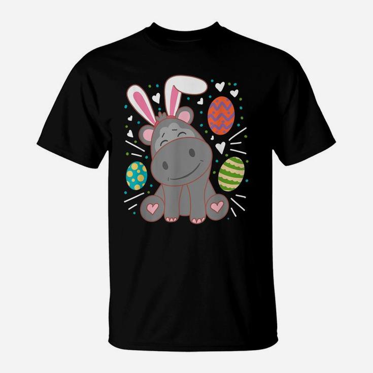 Hippo Wearing Rabbit Bunny Ears Funny Easter Sunday T-Shirt