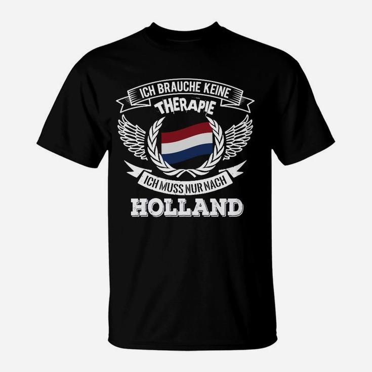 Holland-Liebhaber T-Shirt Schwarz mit Spruch 'Therapie in Holland'