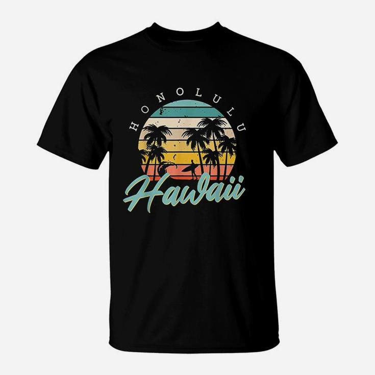 Honolulu Hawaii Aloha Hula Retro Vintage Sunset Summer Beach T-Shirt
