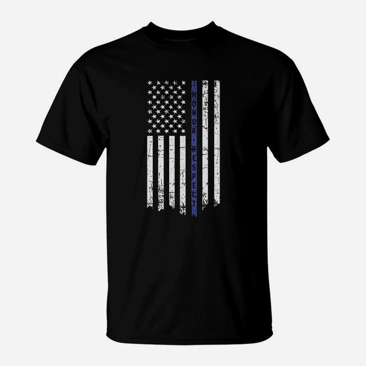 Honor N Respect Thin Blue Line Flag Raw Edge Raglan T-Shirt