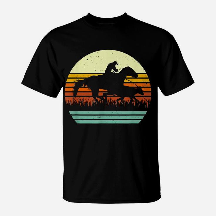 Horse And Cowboy Calf Roping Retro Sun Style T-Shirt