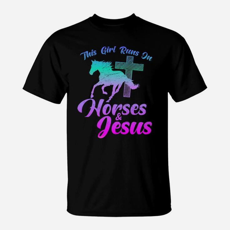 Horse Riding This Girl Runs On Horses & Jesus Christian Gift T-Shirt