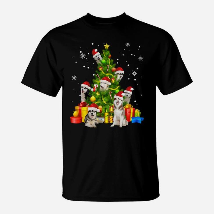Husky Christmas Tree Gift X-Mas Santa Hat Womens Mens T-Shirt