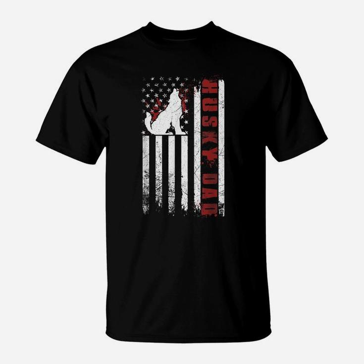 Husky Lover Siberian Husky Dad American Flag Dog Lover T-Shirt