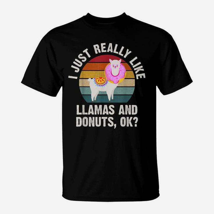 I Just Really Like Llamas And Donuts Funny Llamas Theme Cute T-Shirt