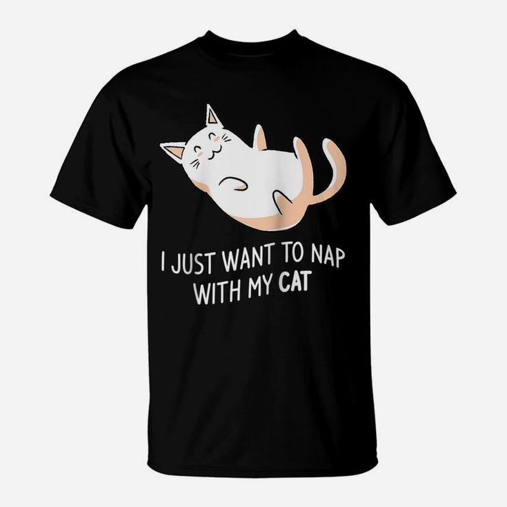 I Just Want To Nap With My Cat Funny Kitten Pet Lover Raglan Baseball Tee T-Shirt
