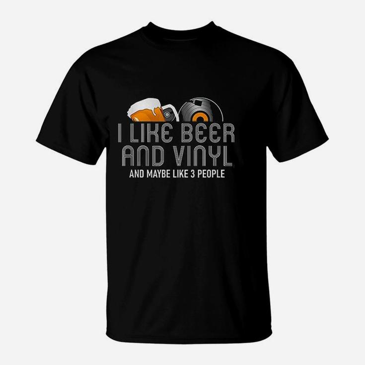 I Like Beer N Vinyl Funny Vinyl Record Music Gift T-Shirt