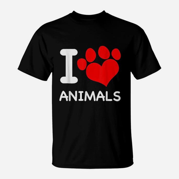 I Love Animals With Heart Paw Print For Pet Lovers T-Shirt