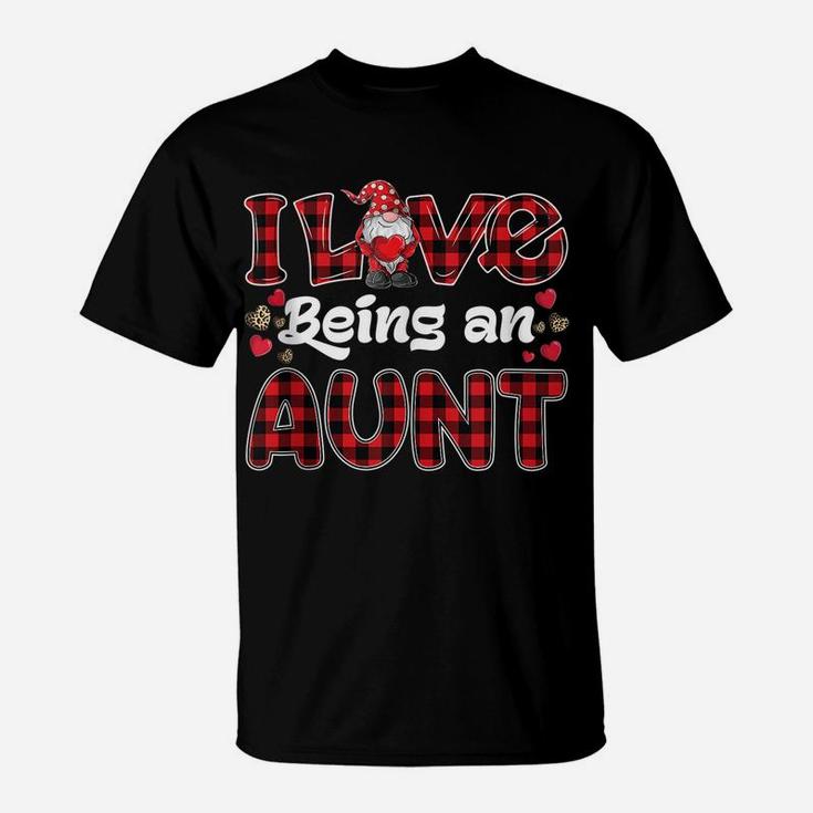 I Love Being Aunt Red Plaid Hearts Gnome Valentine's Day T-Shirt