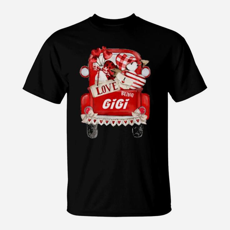 I Love Being Gigi Truck Gnome Valentines Day T-Shirt
