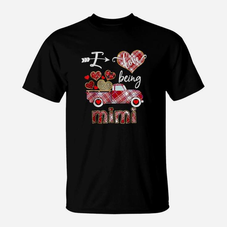 I Love Being Mimi Red Plaid Truck Hearts Valentines Day T-Shirt
